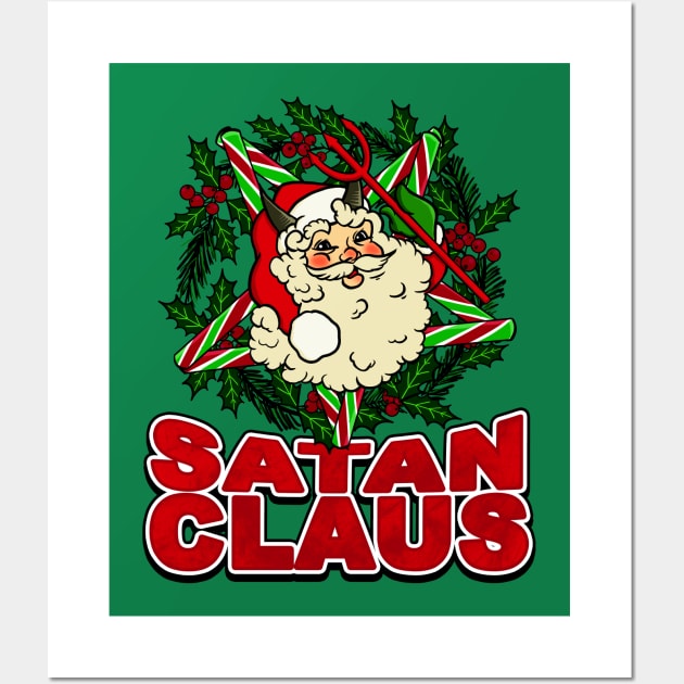 SATAN CLAUS Funny Christmas Satanic Santa Claus Occult Candy Cane Pentagram Wall Art by CultTees